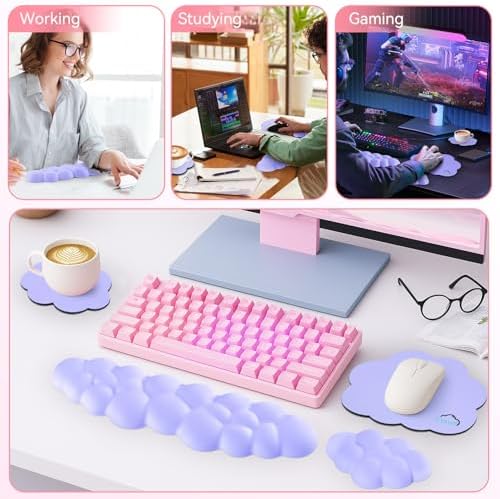 Sushret Cloud Wrist Rest for Computer Keyboard and Mouse Pad Set, Purple