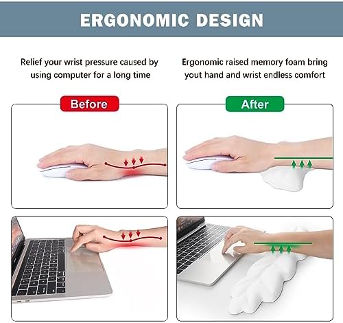 Keyboard Wrist Rest Pad Set, Leaf Shape PU Leather Memory Foam Wrist Cushion Support,Mouse Wrist Rest Pad,Non-Slip Wrist Support for Easy Typing Pain Relief, White Leaf