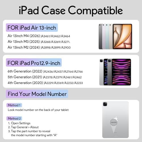 YBING for iPad Air 13 Inch & Pro 12.9 Case with Keyboard and Mouse, 7 Colors Backlit Detachable Keyboard & 360° Rotating Cover (iPad Placed Horizontal or Vertical) with Pencil Holder (Black)