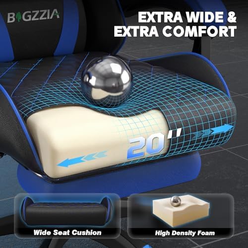 Bigzzia Gaming Chair with Footrest, Comfortable Gamer Chairs Blue
