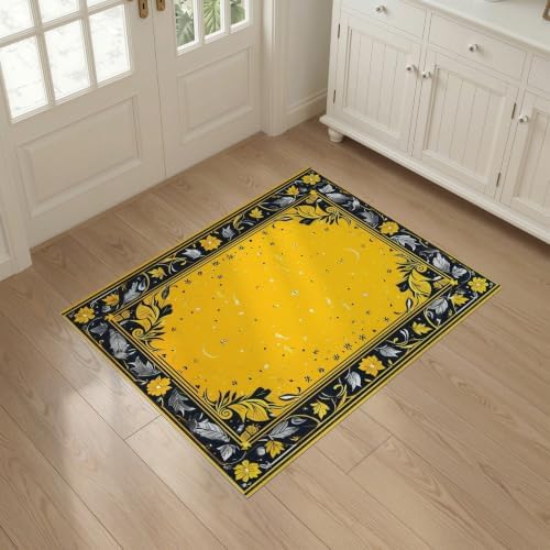 3'x5' Yellow Black Cat Golden Feline Motif Washable Accent Rug