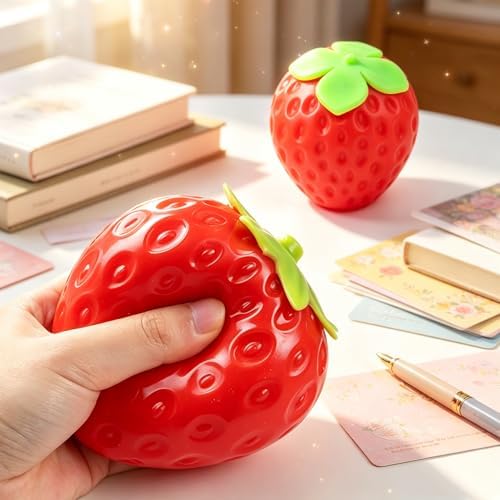 Big Strawberry Stress Ball Squeeze Toy, 3.9 in Large Red Strawberry