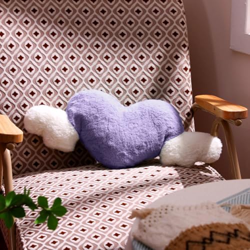 Macarrie 2 Pcs Heart Plush Car Headrest Pillow Angel Wings