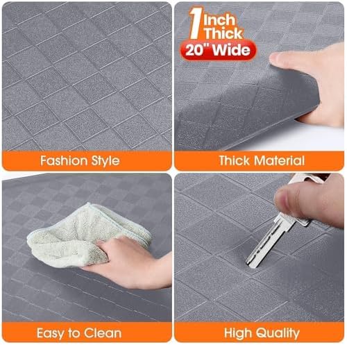 1" Thick Kitchen Mats for Floor, Water Resistant Floor Rug,Grey/39" x 20"