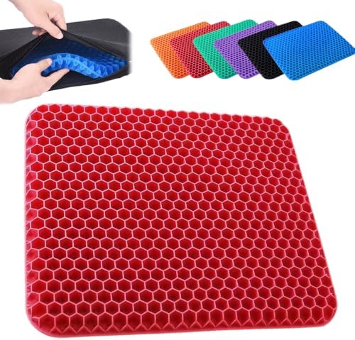 2026 Upgraded Silicone Gel Seat Cushion Honeycomb,Thick & Extra Large Gel Seat Cushion,Cool and Breathable for Home,Office Chair,Car Seat，Red