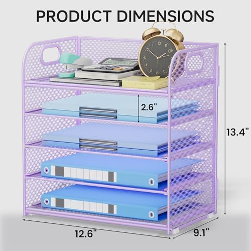 5-Tier Stackable Paper Organizer with Handle, Purple