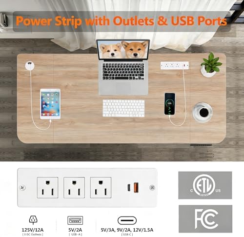 70.8'' x 27'' Electric Standing Desk Adjustable Height with Charging Station, Wheels, 2 USB Ports, 3 Power Outlets, 27''-46'' Lifting Range Stand up Desk for Home Office(Oak Gery)