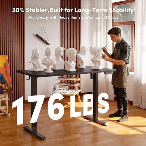 FEZIBO One-Piece Standing Desk, 48"x24" Seamless Tabletop Electric Height Adjustable for Home Office, Study Rooms & Multi-Device Workstations, Black