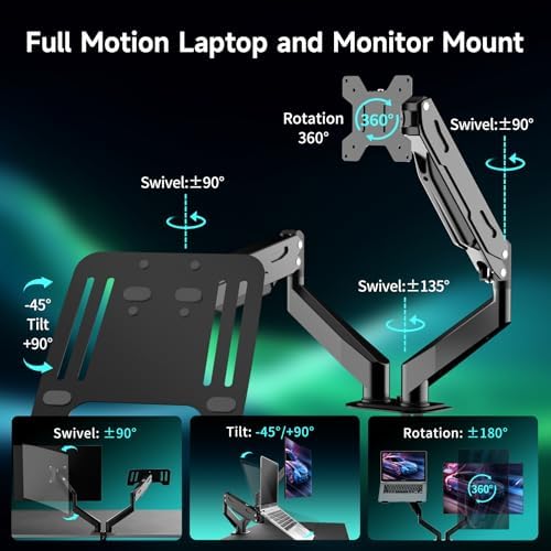 Pholiten Monitor and Laptop Mount for Max 32" Screen and 17" Notebook