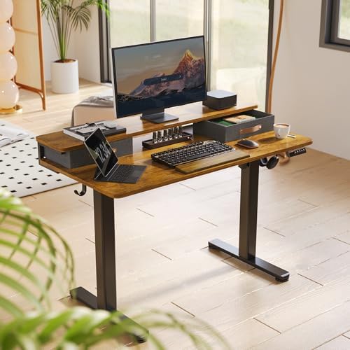 Seang Electric Standing Desk with 2 Drawers, 48 Inch, Rustic Brown