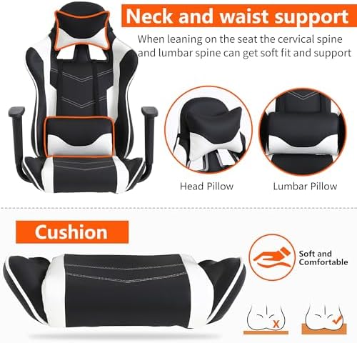 Gaming Chair, High Back PU Leather Gaming Chairs Computer Chair with Headrest & Lumbar Support, Height Adjustable Wide Seat Gaming Chairs for Adults, Game Chair with Footrest & Armrest