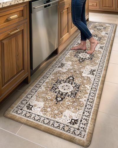 DEXI Kitchen Floor Mats Cushioned Anti Fatigue Runner Rug 24x107 Brown