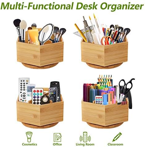 Marbrasse Bamboo Art Supply Organizer, Rotating Pencil Pen Holder, Office Supplies Desktop Storage Caddy, Like Colored Pencils, Pen, Markers, Paint Brushes