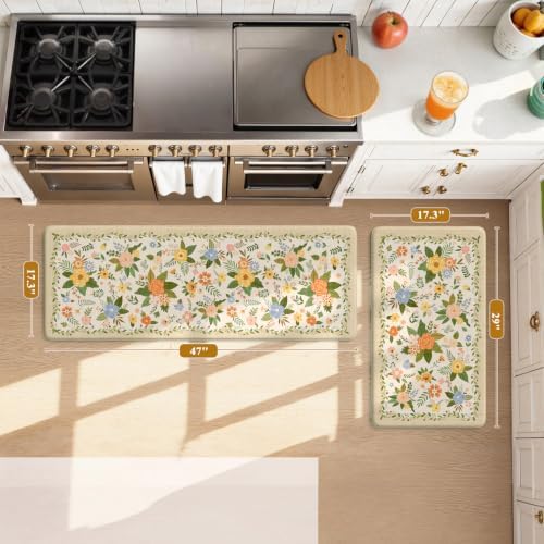 KIMODE Kitchen Mats for Floor Anti Fatigue,Beige Boho Kitchen Rugs Non Slip