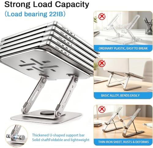 360°Rotating Laptop Stand, Ergonomic Adjustable Foldable Notebook Riser, Metal Computer Holder Compatible with 10-17.3" Laptops, Desktop Printer Stand, for Home & Office (Sliver)