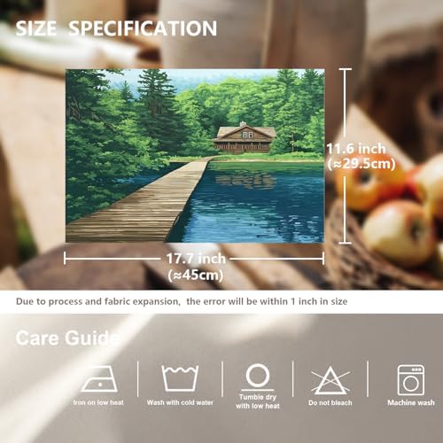 Peaceful Retreat Forest Getaway Linen Placemats, Lakeside Dwelling Wooden Abode Table Mats for Table Washable Heat Insulation Thick Dining Mat, Indoor/Outdoor 12X18 in 4 Pcs