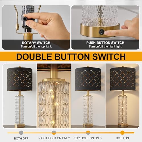 Oneach 27.75" Gold Black Table Lamps Set of 2 with Nightlight for Bedside