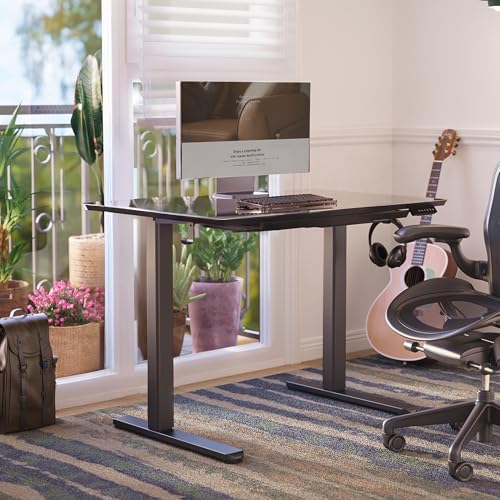 Claiks Glass Standing Desk with Drawers 35x20 Inch Black