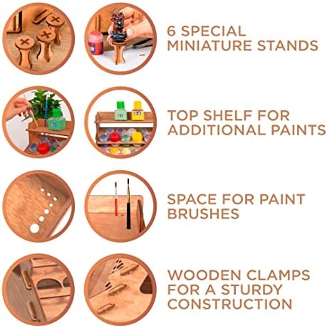 Plydolex Citadel Paint Organizer for 87 Bottles and 14 Brushes - Works for 10 ml Tamiya & 24 ml Citadel - Plywood Paint Rack with 6 Miniature Painting Stands for Warhammer 40K, DnD & Other Minis