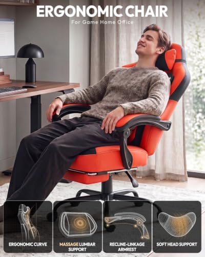 Dowinx Big and Tall Gaming Chair for Adults with Footrest, Massage Lumbar