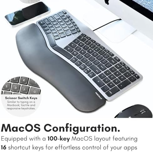 Macally Wired Ergonomic Keyboard for Mac - Compatible Backlit Apple Keyboard with Wrist Rest (Curved for Comfort) for MacBook Pro/Air, iMac, Mac mini