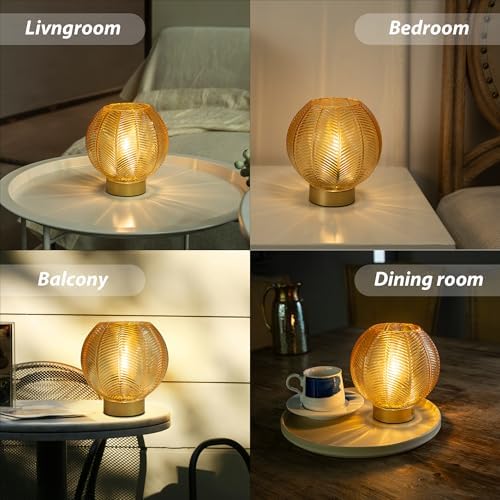 LUSHARBOR Battery Operated Decorative Glass Table Lamp with Timer Gold