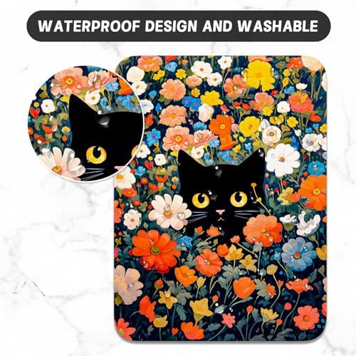 Small Mouse Pad, Mini Mouse Pad 6 x 8 Inch, Thick Rubber Waterproof Mouse Mat, Cute Mousepad for Women Men Wireless Mouse Laptops Home Office, Cute Black Cat
