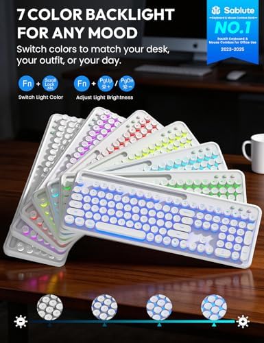Wireless Keyboard and Mouse, Backlit Typewriter with Magnetic Wrist Rest