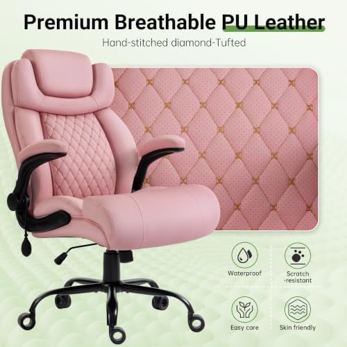 Office Chair, Big and Tall Executive Chair with Air-Lumbar Support, Breathable Desk Computer Chair with Adjustable Flip-up Armrests, Wide Cushion Seat Swivel Home Office Chair