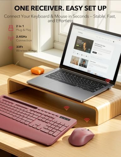 Wireless Keyboard and Mouse Combo - Full-Sized Ergonomic Keyboard