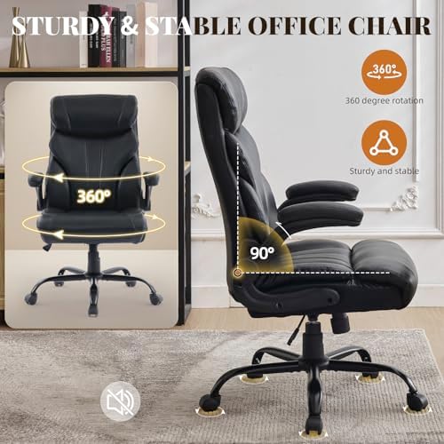 Big and Tall Office Chairs with Adjustable Flip-up Armrests,500LBS Wide Ergonomic Gaming Chair,100-118°Recline Executive Leather Computer Chairs with Adjustable Height,Black