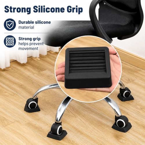 Non Slip Furniture Pads Wheel Stoppers for Office Chairs Beds Couches Prevent Sliding on Carpet Hard Floors Fits 1-4 Inch Wheels Silicone Caster Cups Durable Grips (5 PCS)