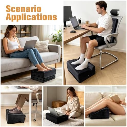3-in-1 Height-Adjustable Foot Rest for Under Desk Filling with High-Density Foam for Office, Home, Travel, Removable Washable Cover for Back Pain Relief & Posture Support, Black