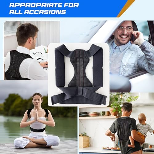 Posture Corrector for Women & Men, Adjustable Back Brace for Neck Shoulder Upper Back Pain Relief, Breathable Back Straightener with Clavicle Support - Strangulation-Free Design