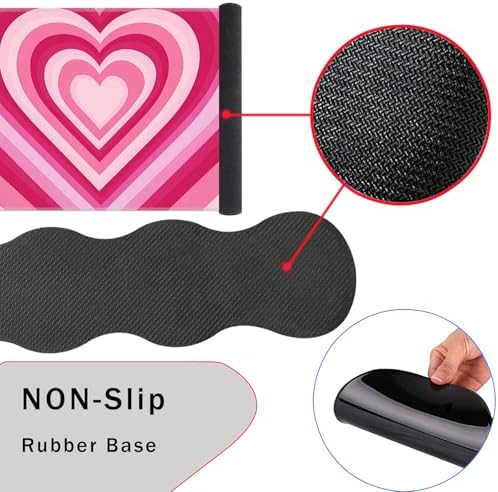 Mouse Pad,Large Pink Desk Mat, 4in1 XXL Mousepad + Keyboard Wrist Rest+Mouse Wrist Rest+Coaster Set with Ergonomic Desk Pad for Home Office Table Computer-Heart Pink