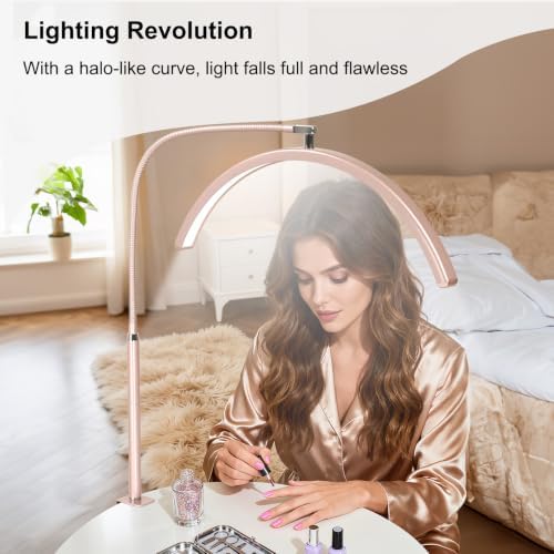 Professional Half Moon LED Desk Light for Nail Techs & Artists – Flexible Gooseneck Lamp with Clamp, 3 Color Modes & 5 Brightness Levels for Manicure, Tattoo, Beauty Work