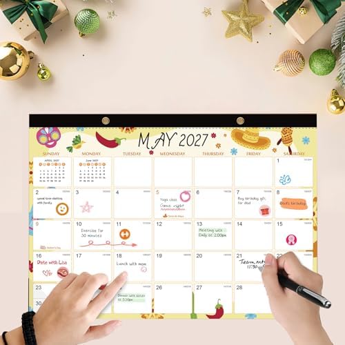 Desk Calendar 2026-2027 - 18 Month Desk Calendar july 2026-2027 Dec, 17" x 12", Large Monthly Desktop Calendar with Daily Blocks, Plastic Cover, Corner Protectors - (2 Stickers Included)