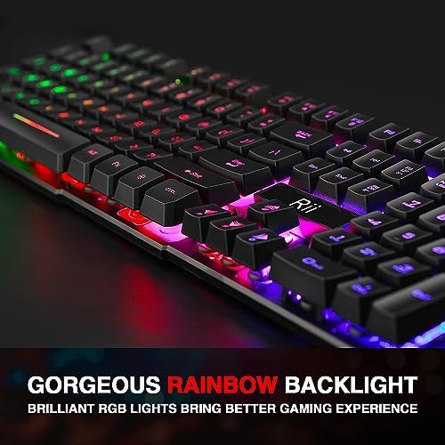 Rii RK100+ Multiple Color Rainbow LED Backlit Large Size USB Wired Mechanical Feeling Multimedia PC Gaming Keyboard,Office Keyboard for Working or Primer Gaming,Office Device(New RK100+)