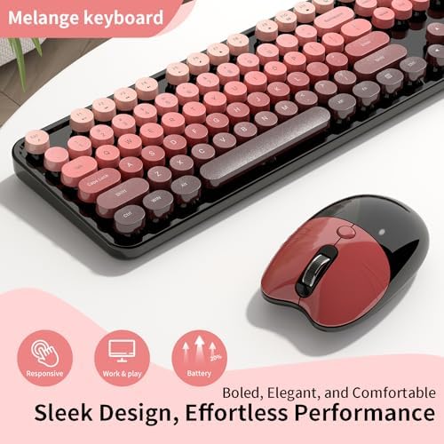 Wireless Keyboard and Mouse, 104 Round Keycaps Retro Typewriter