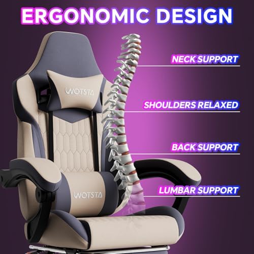 Gaming Chair with Footrest, High Back Gaming Chairs Leather Ergonomic Gamer Chair with Adjustable Headrest Lumbar Support Racing Style Video Gaming Chair for Office/Home (Grey)