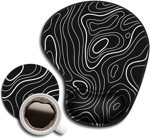 Ergonomic Mouse Pad with Wrist Rest + Topographic Line Cup Mat