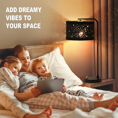 Bedside Table Lamp with USB C+A Ports, 25" Tall Fully Dimmable Side Lamp
