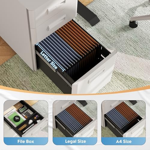 DEVAISE 3 Drawer File Cabinet on Wheels, Fully Assembled Except Casters