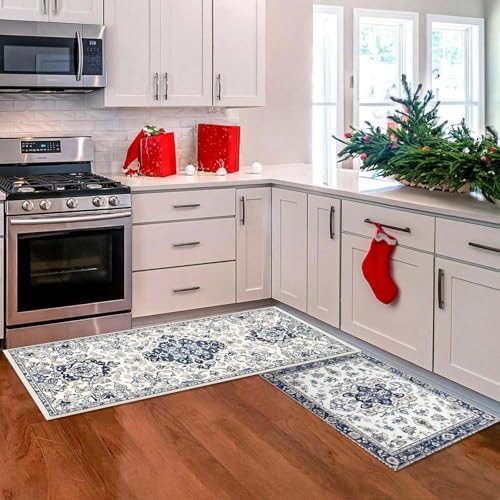 Kitchen Mats for Floor, 2PCS Anti Fatigue Non-Slip Waterproof Cushioned Kitchen Rug Runner,Washable Comfort Absorbent Kitchen Mat for Office Laundry Home Sink