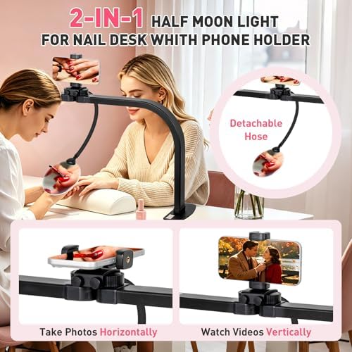 HITTI LED 5X Magnifier Half Moon Nail Desk Lamp, 30" Foldable Arch Light
