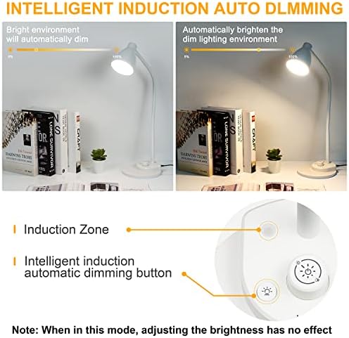 BOHON LED Desk Lamp with USB Charging Port, 3 Color Modes Dimmable, White
