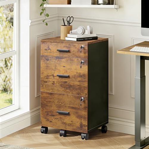 DEVAISE 3 Drawer Wood Filing Cabinet with Upgrade to 3 Individual Locks