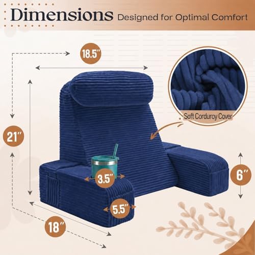 Reading Pillow/Backrest Pillow with Arms, Cup Holder & Phone Pocket