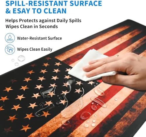 Extended American Flag Desk Mat, XXL Large Gaming Mouse Pad, Vintage Retro Style Stitched Edges Waterproof with Non-Slip Rubber Base for Computer Keyboard Laptop Work Home Office 35.4"x15.7"