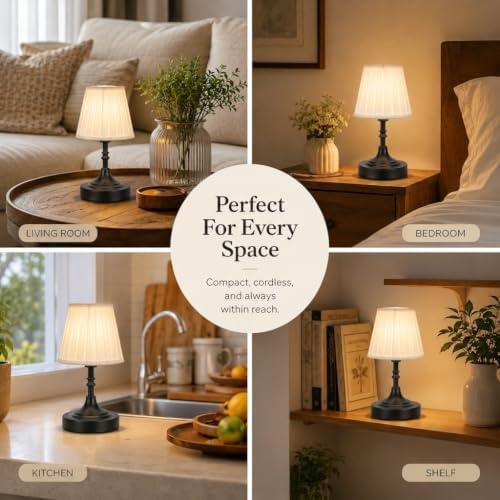 Balck Small Cordless Table Lamp Rechargeable - Kitchen Countertop Tabletop